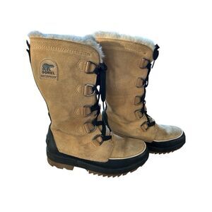 Sorel Joan of Arctic Waterproof Snow Boots Tan Suede Faux Fur Women's 9 NL3426